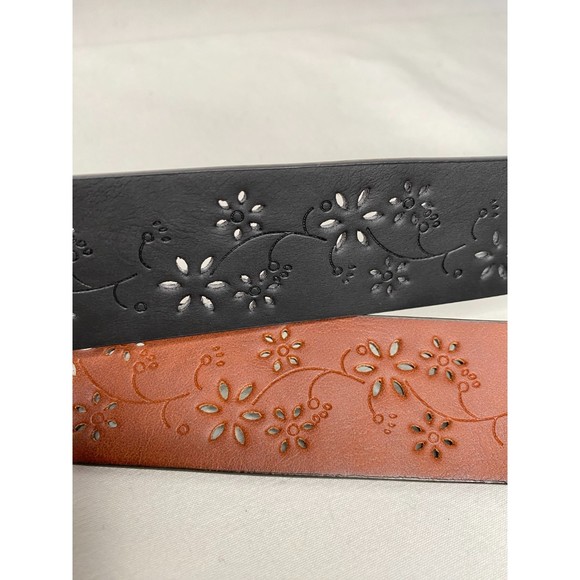 Jessica Simpson Belts Faux Leather Perforated Floral Black & Tan Size Small - Picture 6 of 8